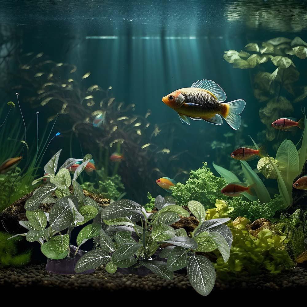 Planted Aquarium Jar - พืชประดิษฐ์พลาสติกเนื้อสัมผัสเหมือนผ้าไหมสำหรับตกแต่งตู้ปลา ต้นไม้ประดิษฐ์สีเขียวสำหรับตู้ปลา ของตกแต่งตู้เต่า ต้นไทร